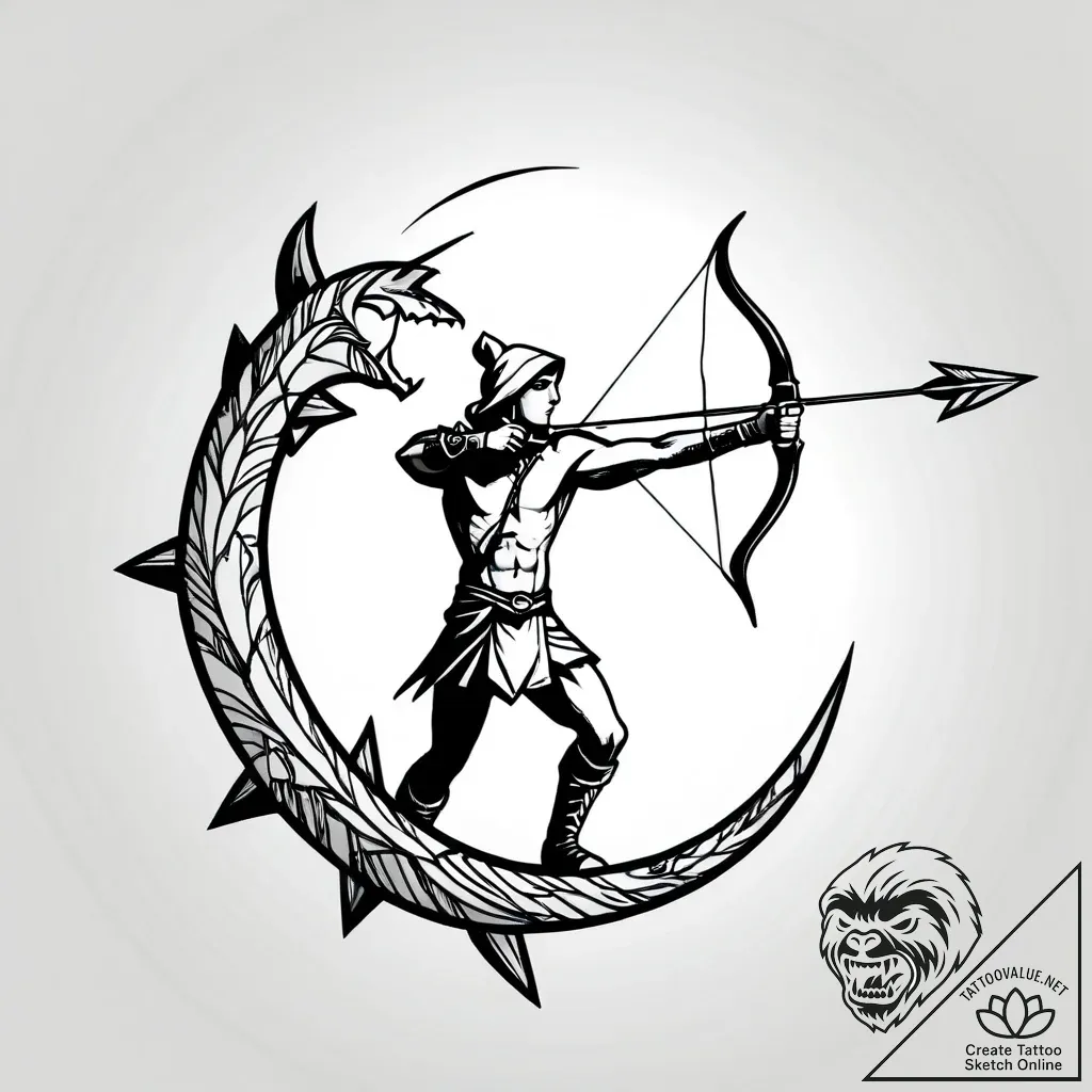 A lone archer poised on a cliff, drawing a gl... - style Jagger Old - tattoo sketch (11.11.2025 22:37)