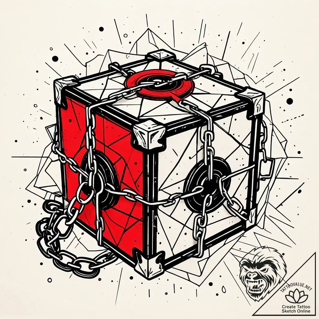 Puzzle box bound with chains, tattoo drawing... - style Jaeger Simple - tattoo sketch (11.11.2025 22:43)