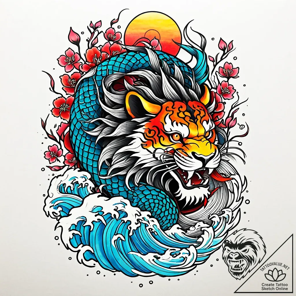 Noble lion beneath burning sky, artistic tatt... - style Jaeger Mini - tattoo sketch (11.11.2025 22:57)