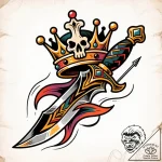 Gleaming blade crowned with bone, tattoo line… – style Flux Inscriptions – tattoo sketch (11.11.2025 23:16)