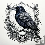Art nouveau raven perched on skull, ink illus… – style Jaeger Simple – tattoo sketch (11.11.2025 23:19)