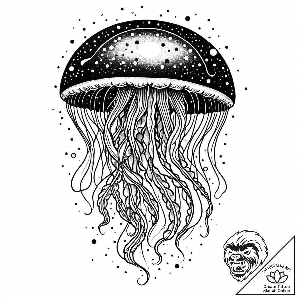 Jellyfish drifting through cosmic void, tatto... - style Jaeger Mini - tattoo sketch (11.11.2025 23:22)