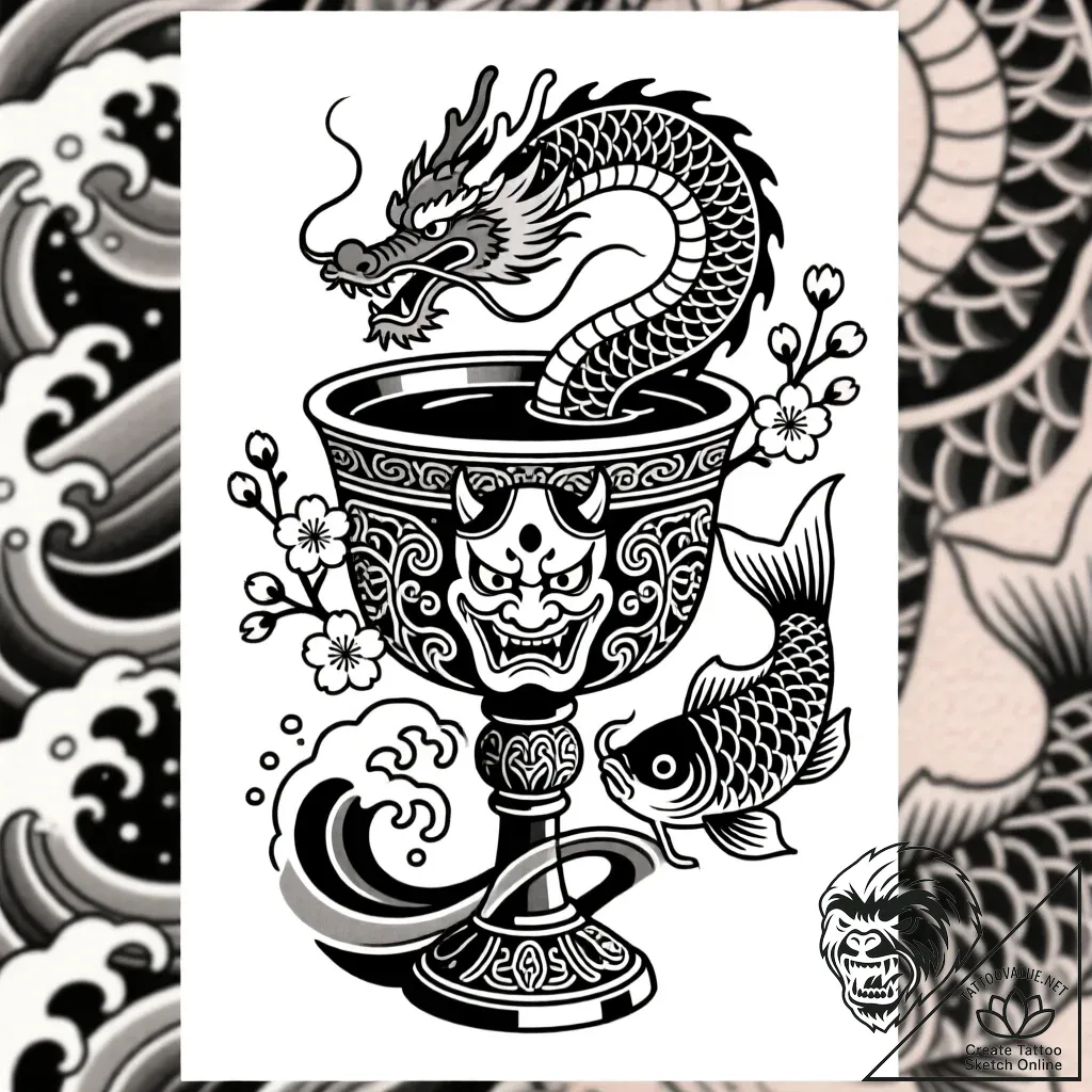 Ancient chalice overflowing with shadow, tatt... - style Flux Inscriptions - tattoo sketch (11.11.2025 23:40)