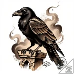 Tattoo sketch, raven perched on ancient skull… – style Flux Inscriptions – tattoo sketch (11.11.2025 23:52)