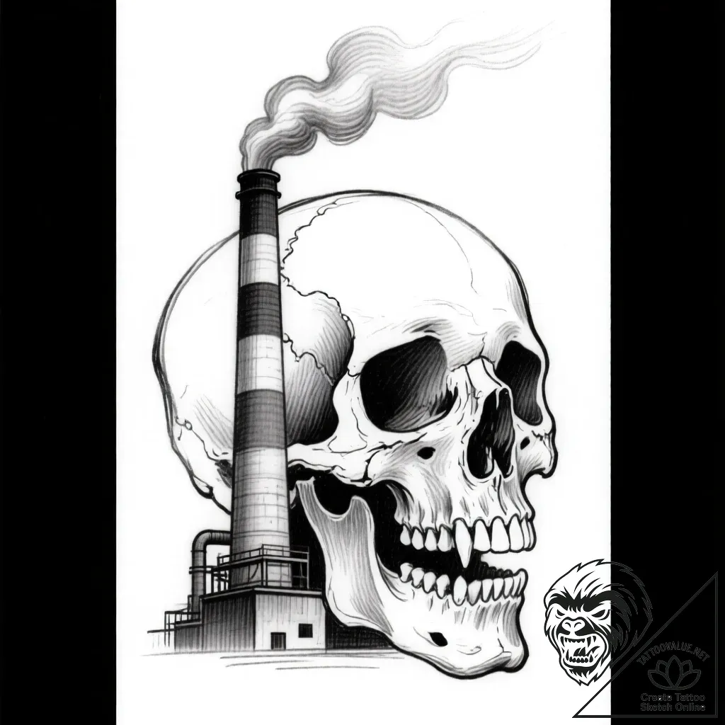 Factory smokestack emitting clouds shaped lik... - style Flux Inscriptions - tattoo sketch (12.11.2025 00:04)
