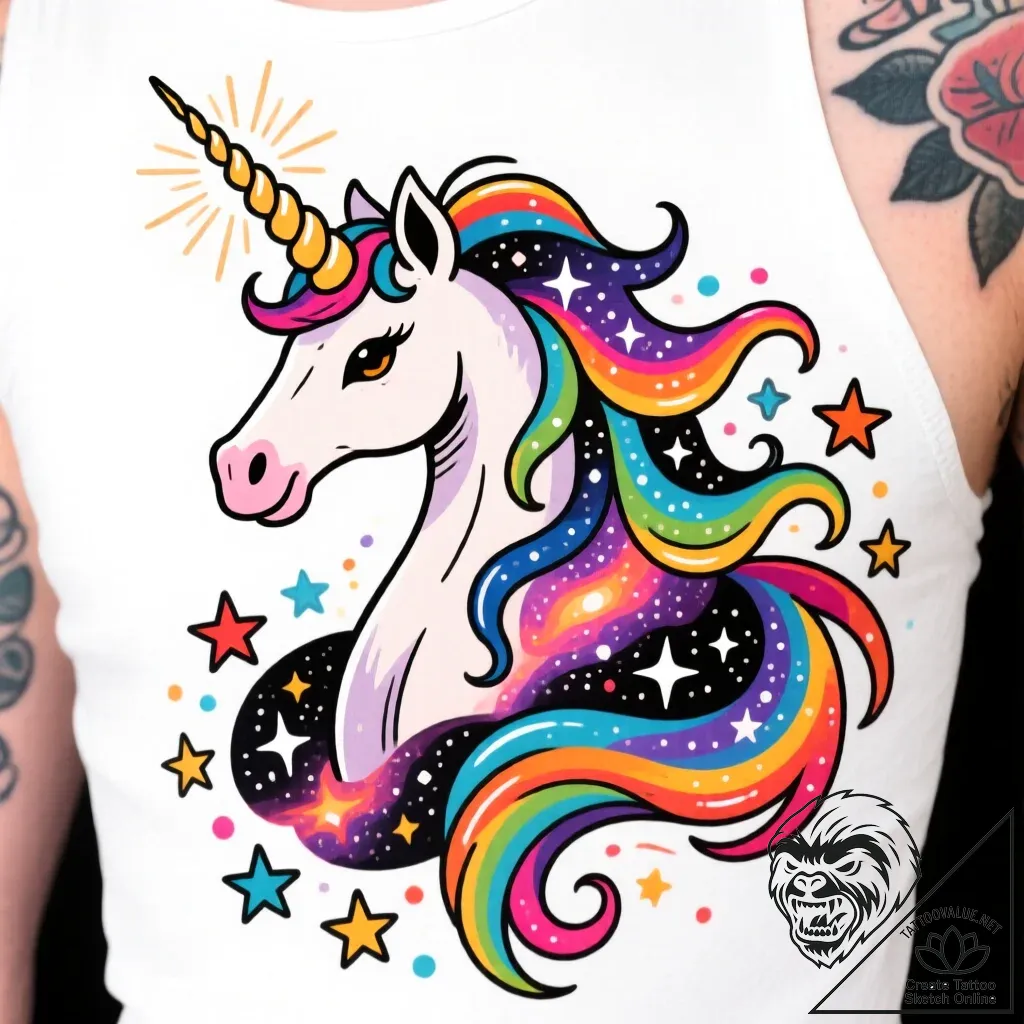 Tat tattoo sketch, mythical unicorn with glow... - style Flux Inscriptions - tattoo sketch (12.11.2025 00:16)