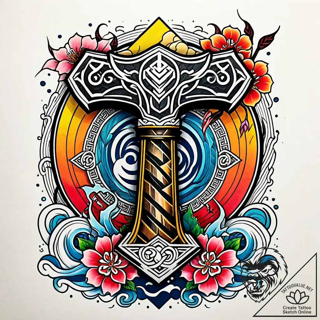 Tat tattoo sketch, thorвђ™s hammer mjг¶lnir w... - style Jaeger Simple - tattoo sketch (12.11.2025 00:31)