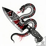 Kitchen cleaver with serpent hilt, ink illust… – style Flux Inscriptions – tattoo sketch (12.11.2025 00:38)