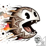 Pac-man being chased by a photorealistic ghos… – style Flux Inscriptions – tattoo sketch (12.11.2025 01:01)