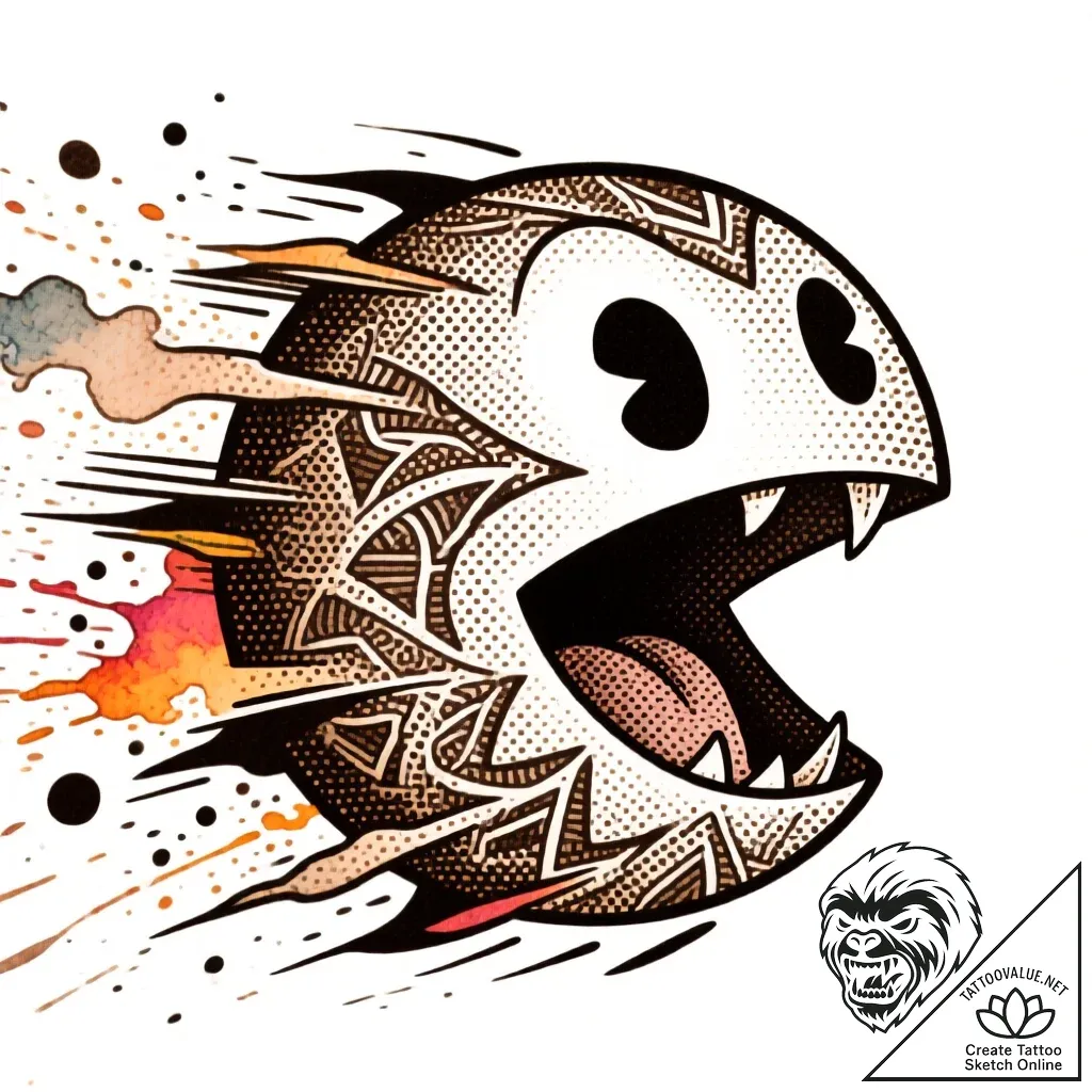 Pac-man being chased by a photorealistic ghos... - style Flux Inscriptions - tattoo sketch (12.11.2025 01:01)
