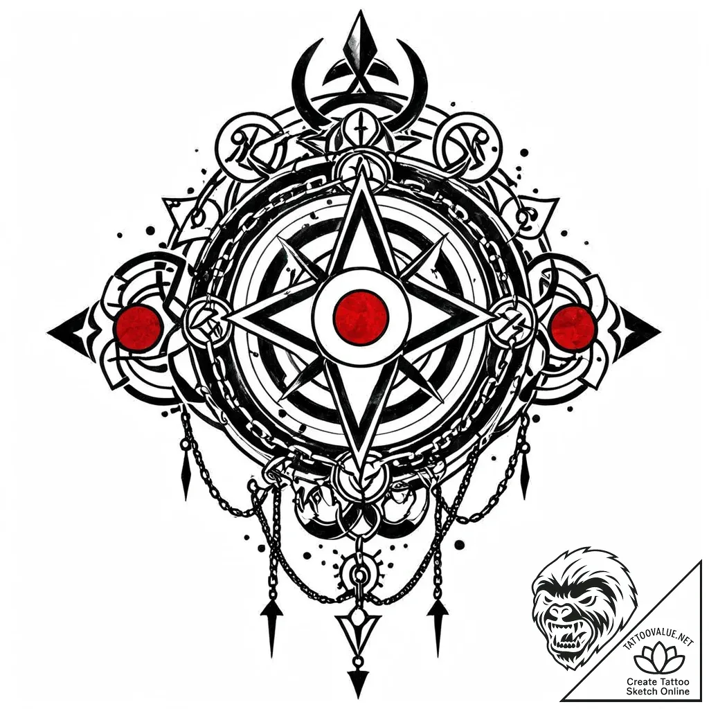 Ethereal chain holding sigil, tattoo drawing... - style Jaeger Mini - tattoo sketch (12.11.2025 01:19)