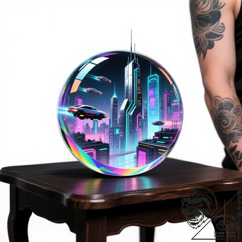 Crystal ball showing a vision - style Flux Inscriptions - tattoo sketch (12.11.2025 01:25)