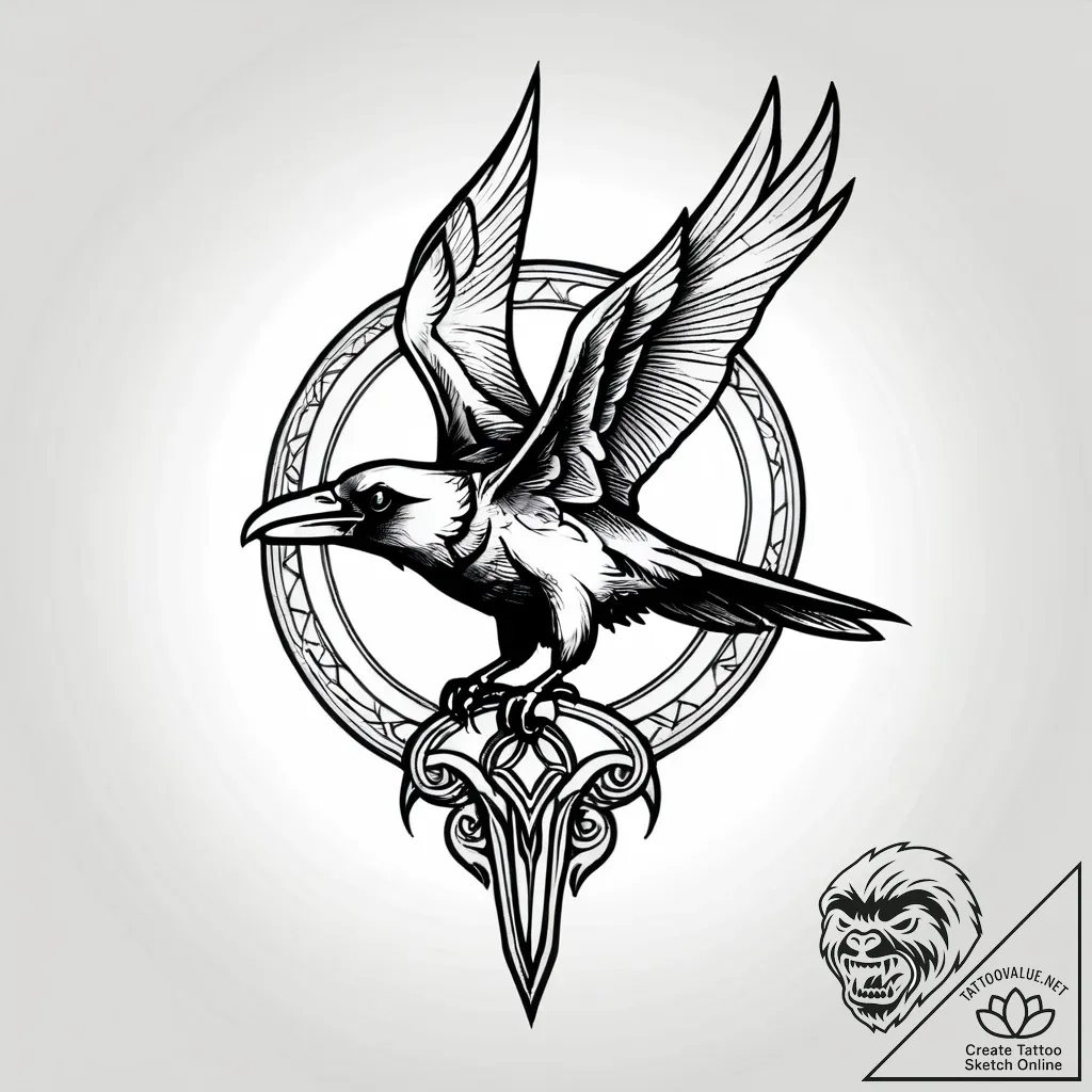 Raven skull devouring celestial flame, ink il... - style Jagger Old - tattoo sketch (12.11.2025 01:34)