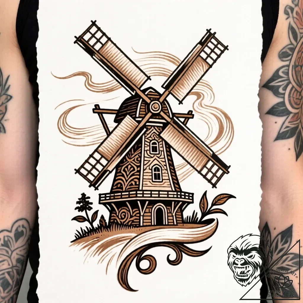 Windmill, harnessing the power of nature, tat... - style Flux Inscriptions - tattoo sketch (12.11.2025 01:37)