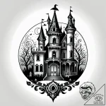 Haunted mansion silhouette on a locket, tatto… – style Jagger Old – tattoo sketch (12.11.2025 01:57)