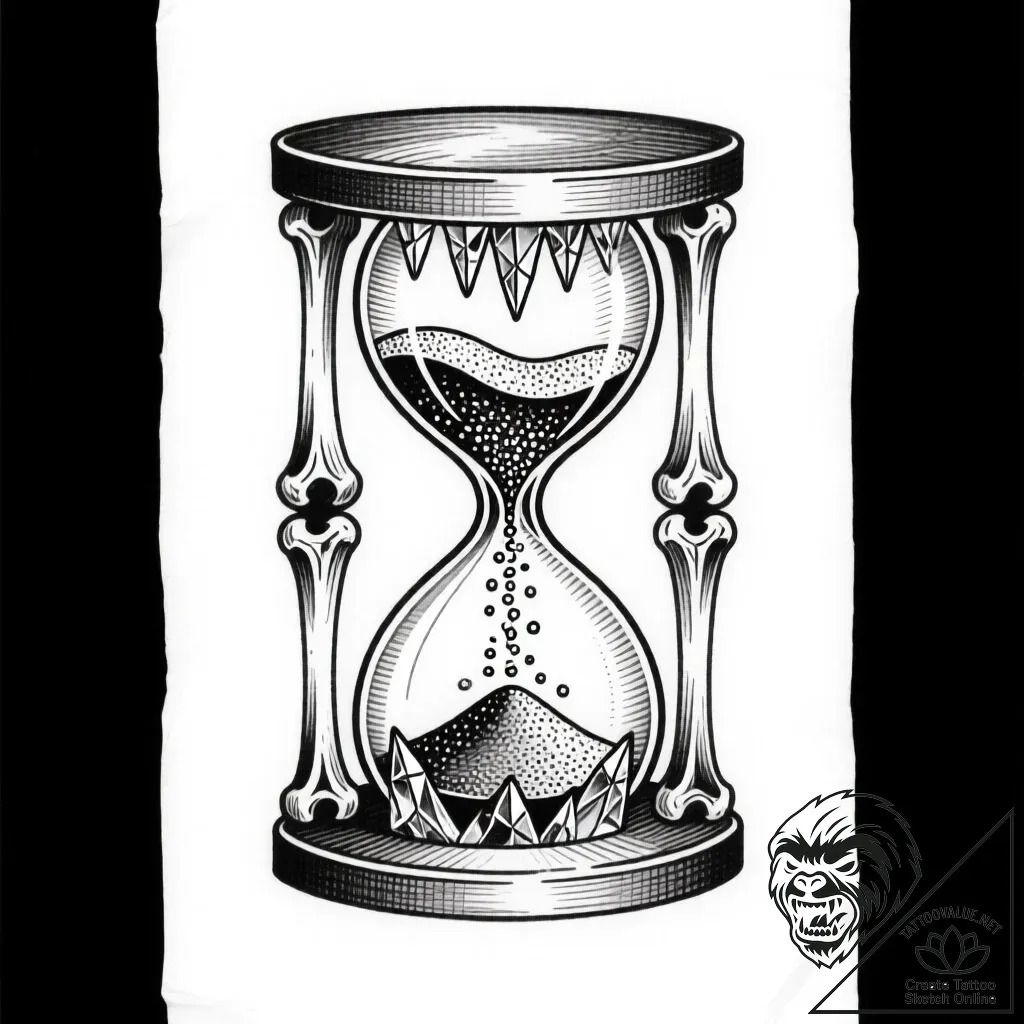 Bone hourglass with frozen sand, tattoo flash... - style Flux Inscriptions - tattoo sketch (12.11.2025 02:13)