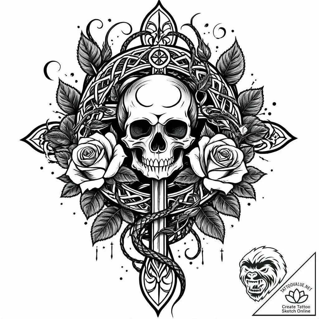 Dark mist serpent entwining blade, tattoo fla... - style Jaeger Mini - tattoo sketch (12.11.2025 02:19)