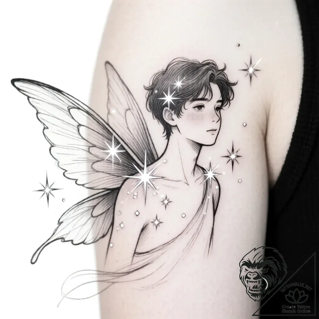 Tattoo sketch, 22 with sparkles and wings, wh... - style Flux Inscriptions - tattoo sketch (12.11.2025 02:43)