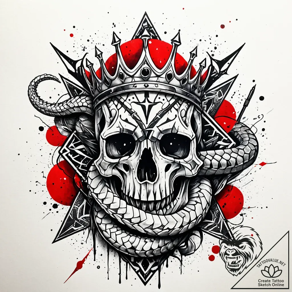Glacial serpent crowned in bone, tattoo flash... - style Jaeger Simple - tattoo sketch (12.11.2025 02:45)