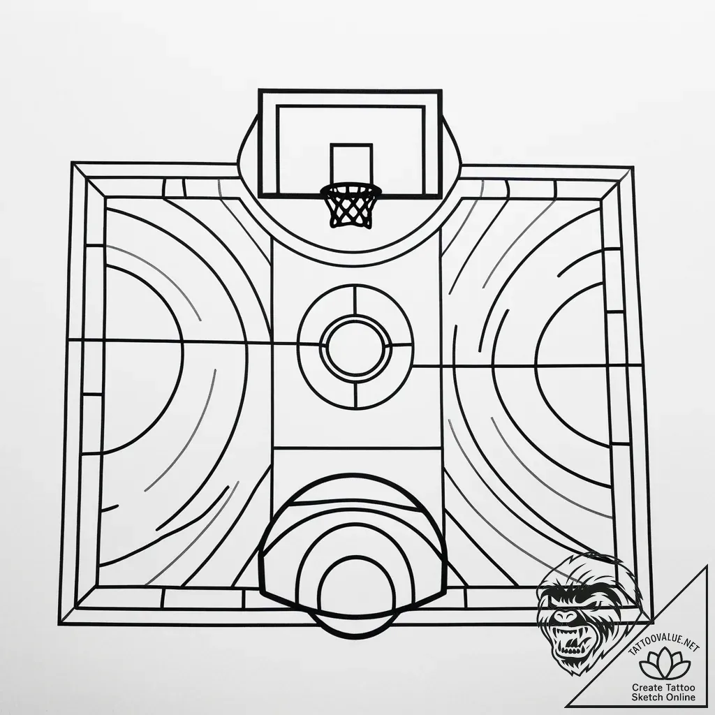 A classic basketball court lines, defined,, t... - style Jaeger Simple - tattoo sketch (12.11.2025 03:09)