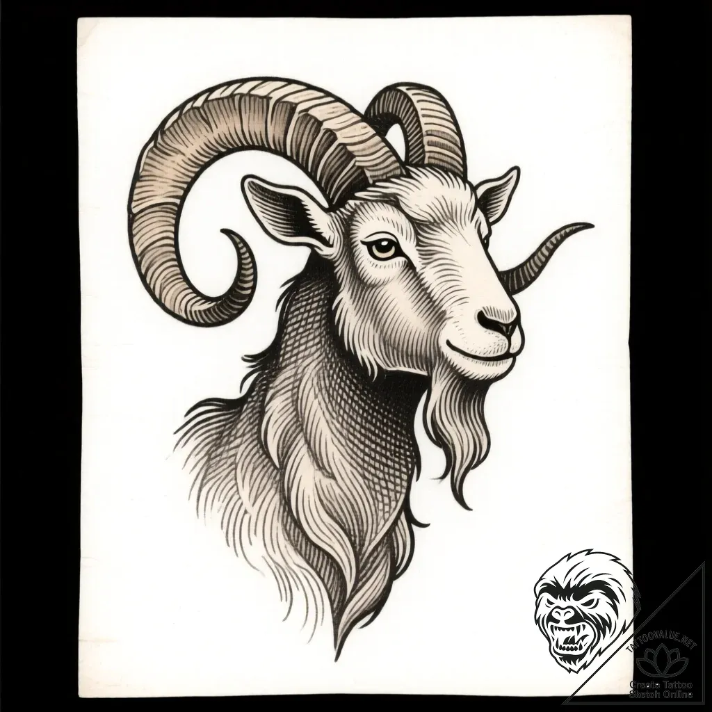 Goat, tattoo flash sheet design, muted color... - style Flux Inscriptions - tattoo sketch (12.11.2025 03:19)