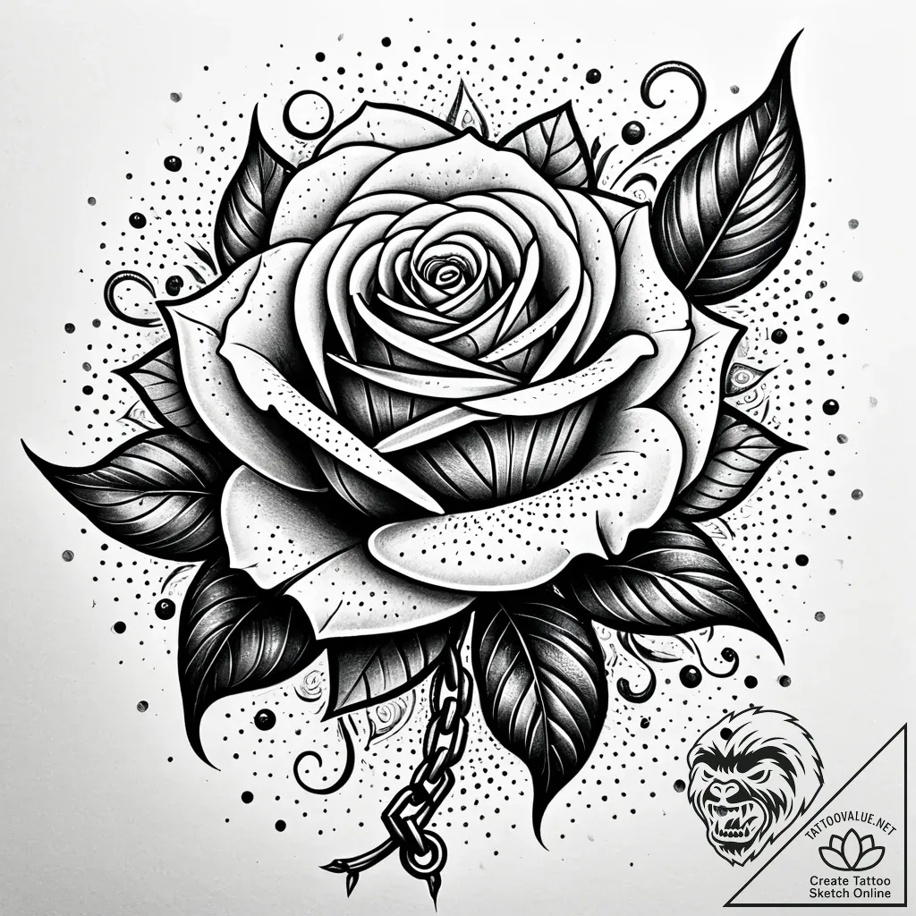 Chain-wrapped rose frozen in time, tattoo lin... - style Jaeger Simple - tattoo sketch (12.11.2025 03:21)