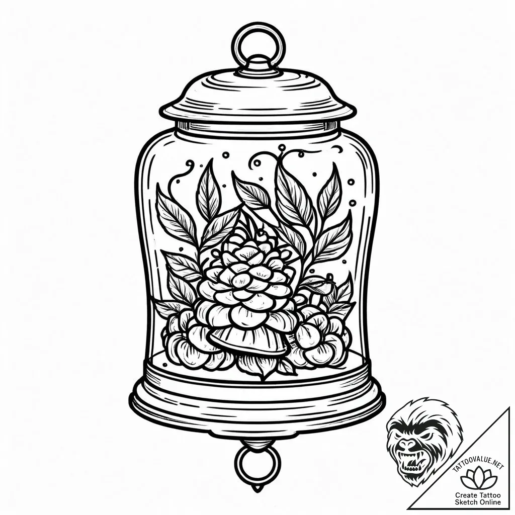 A classic bell jar with specimen, preserved,,... - style Jaeger Mini - tattoo sketch (12.11.2025 03:48)