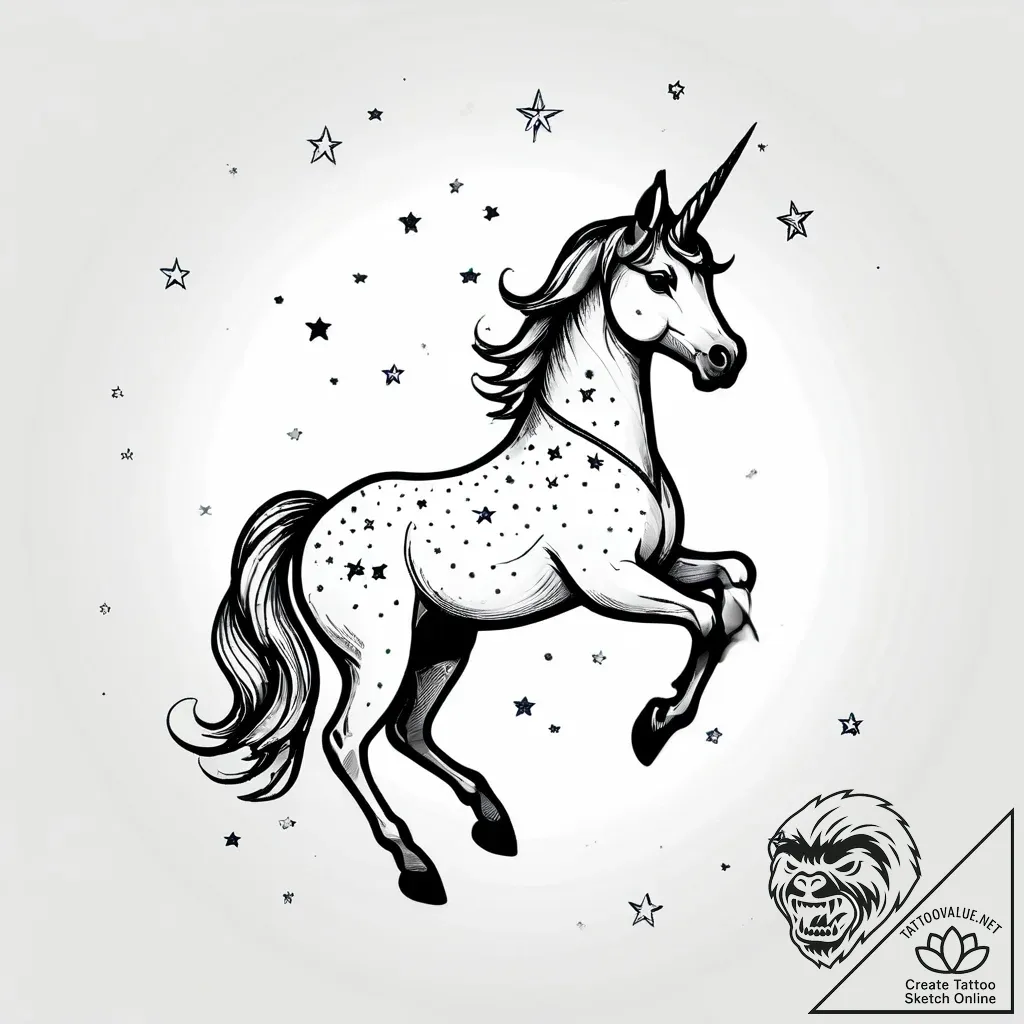 Tattoo sketch, unicorn silhouette with conste... - style Jagger Old - tattoo sketch (12.11.2025 04:15)