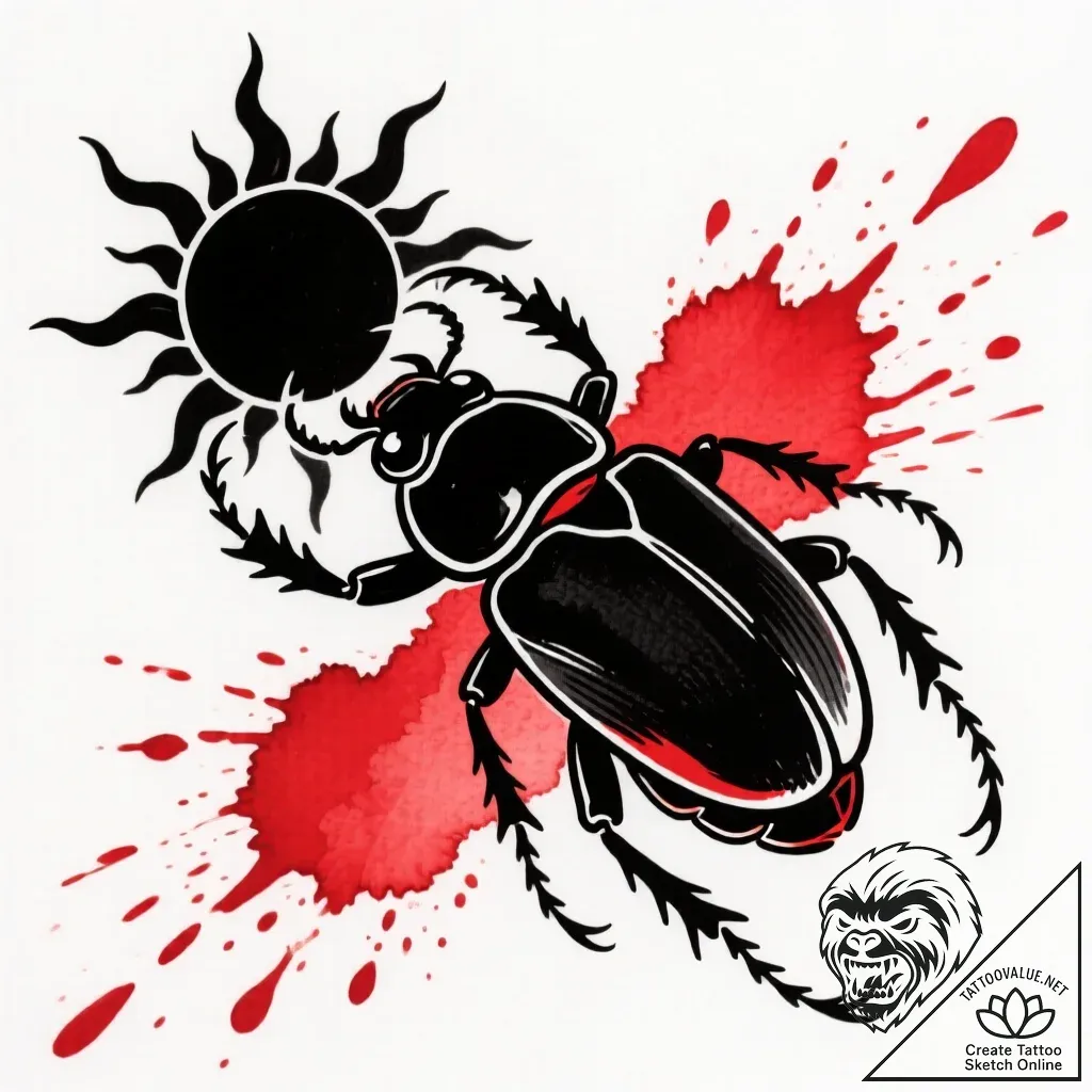 Scarab beetle pushing a black sun, tattoo ske... - style Flux Inscriptions - tattoo sketch (12.11.2025 04:19)