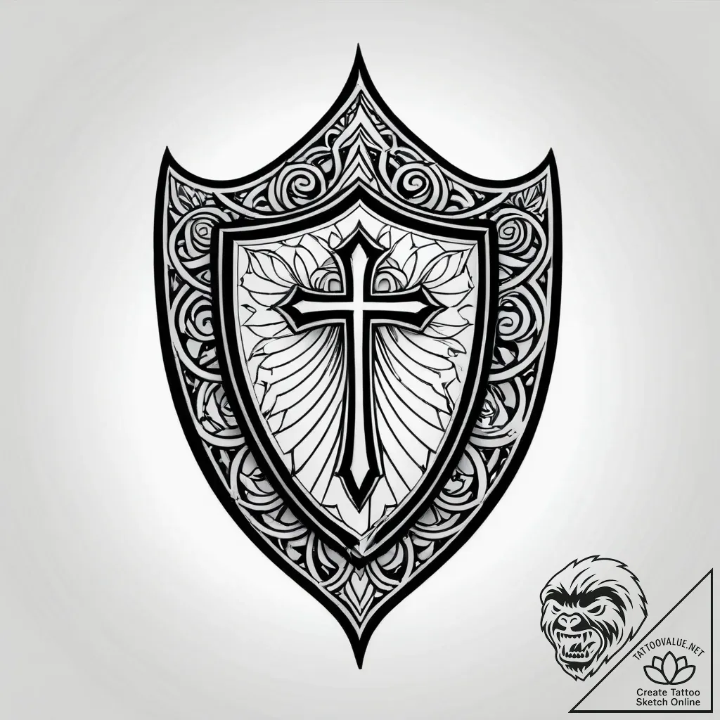 Thorned shield beneath spectral bloom, artist... - style Jagger Old - tattoo sketch (12.11.2025 04:28)
