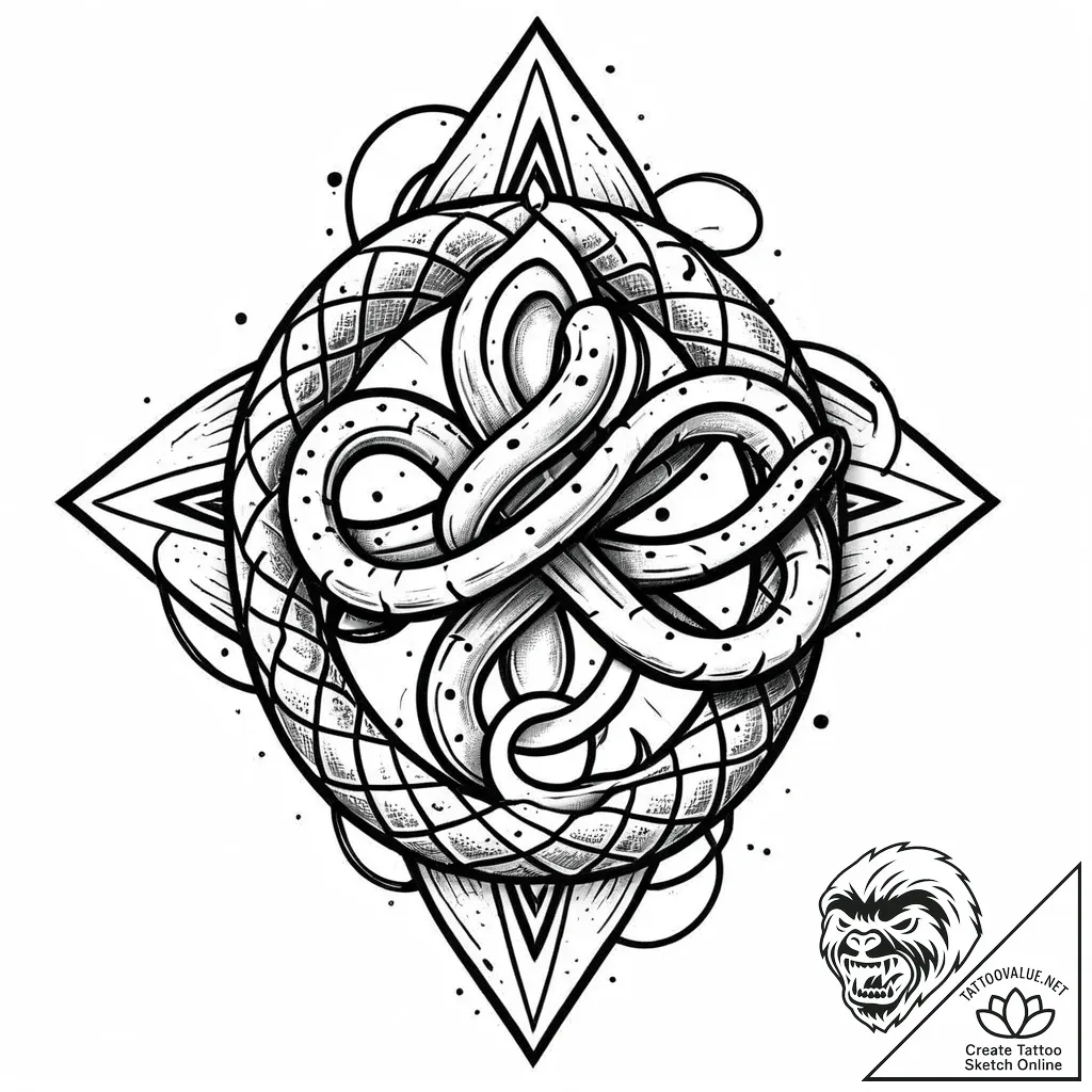 Atomic serpent around nuclear core, tattoo dr... - style Jaeger Mini - tattoo sketch (12.11.2025 04:36)