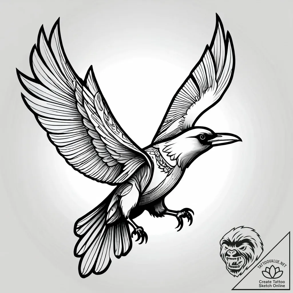 Angelic raven with glowing veins, tattoo sket... - style Jagger Old - tattoo sketch (12.11.2025 04:40)