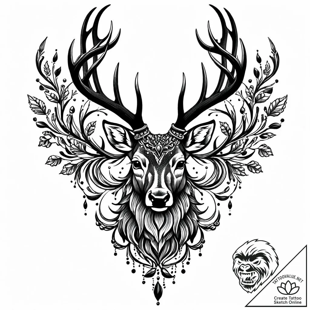 A peryton (winged stag), artistic tattoo sket... - style Jaeger Mini - tattoo sketch (12.11.2025 05:01)