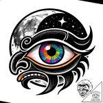 Totem eye beneath celestial moon, tattoo flas… – style Flux Inscriptions – tattoo sketch (12.11.2025 05:07)