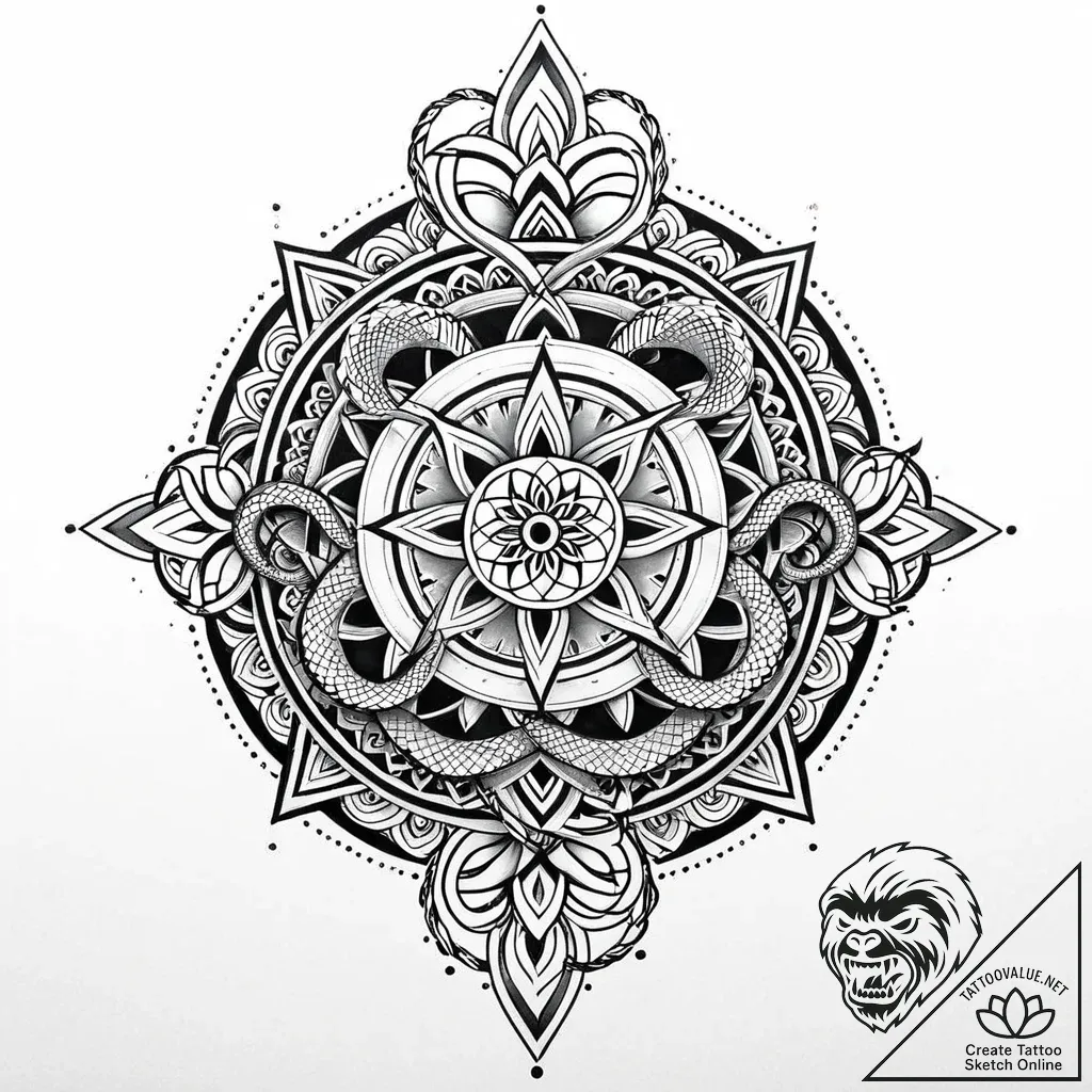 Pistol barrel entwined with serpents, concept... - style Jaeger Mini - tattoo sketch (12.11.2025 05:13)