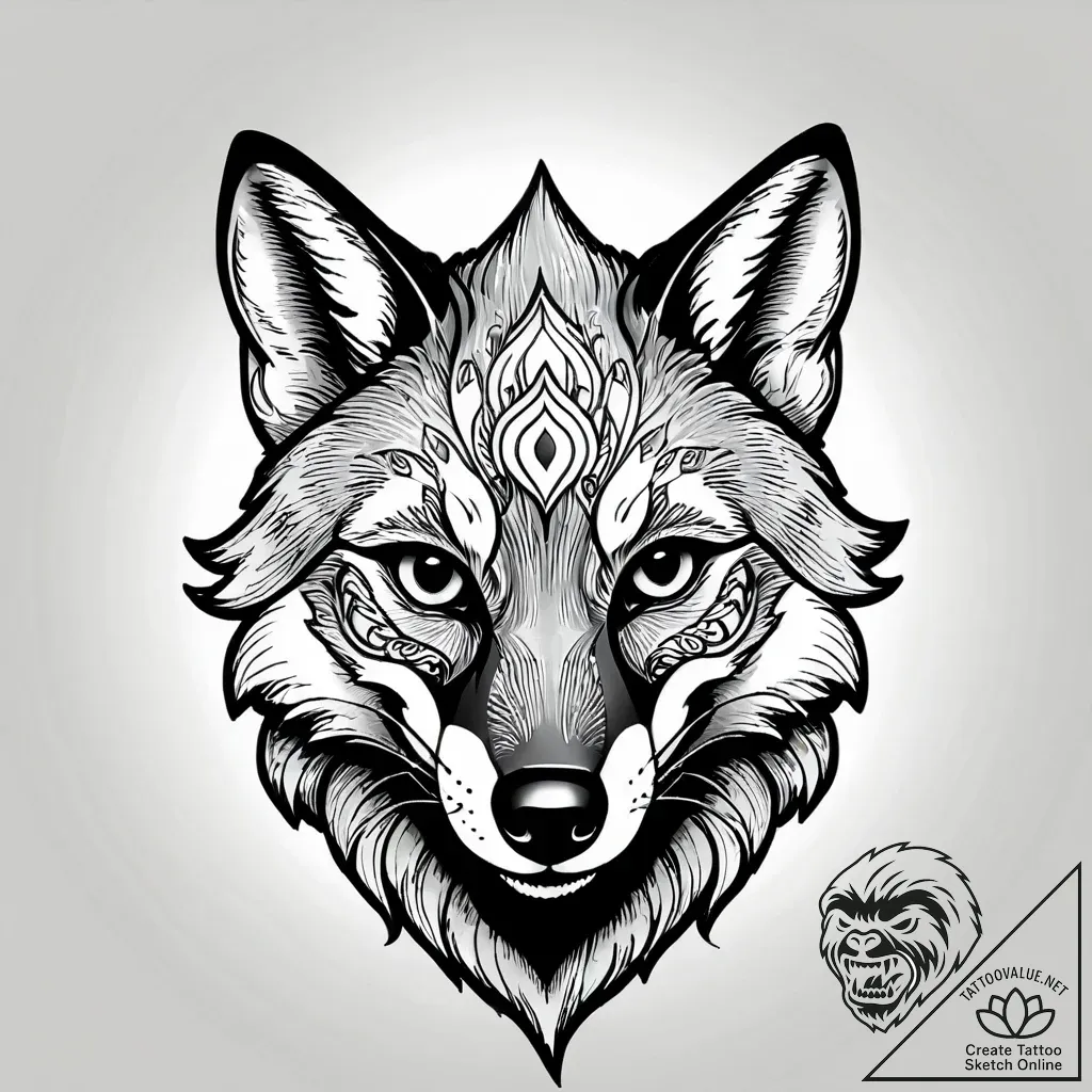 Fox wearing a kitsune mask, with glitching di... - style Jagger Old - tattoo sketch (12.11.2025 05:16)
