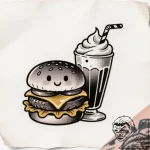 A quirky burger with fries and a milkshake, m… – style Flux Inscriptions – tattoo sketch (12.11.2025 05:19)