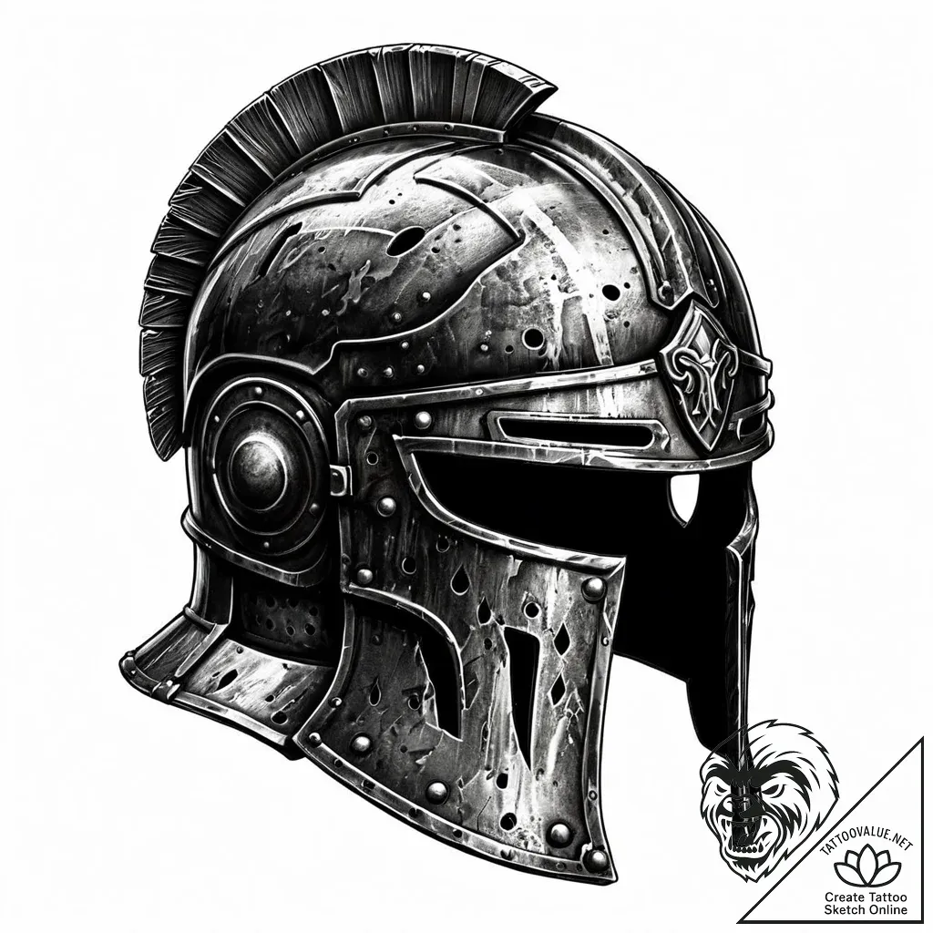 A roman centurion helmet with battle damage - style Jaeger Mini - tattoo sketch (12.11.2025 05:25)