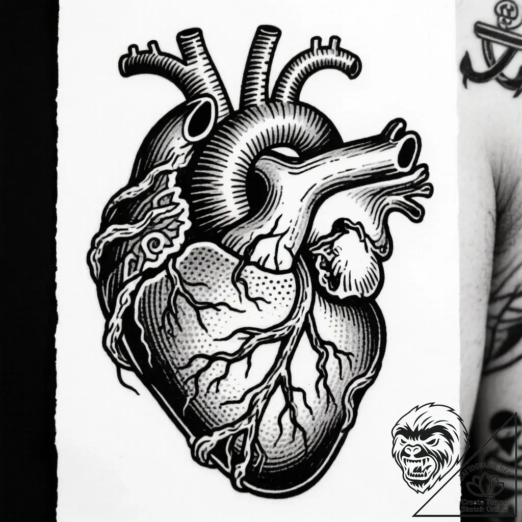 Hollow heart wrapped in roots, ink illustrati... - style Flux Inscriptions - tattoo sketch (12.11.2025 05:43)