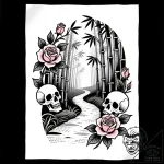 A detailed bamboo forest path, serene,, tatto… – style Flux Inscriptions – tattoo sketch (12.11.2025 06:07)
