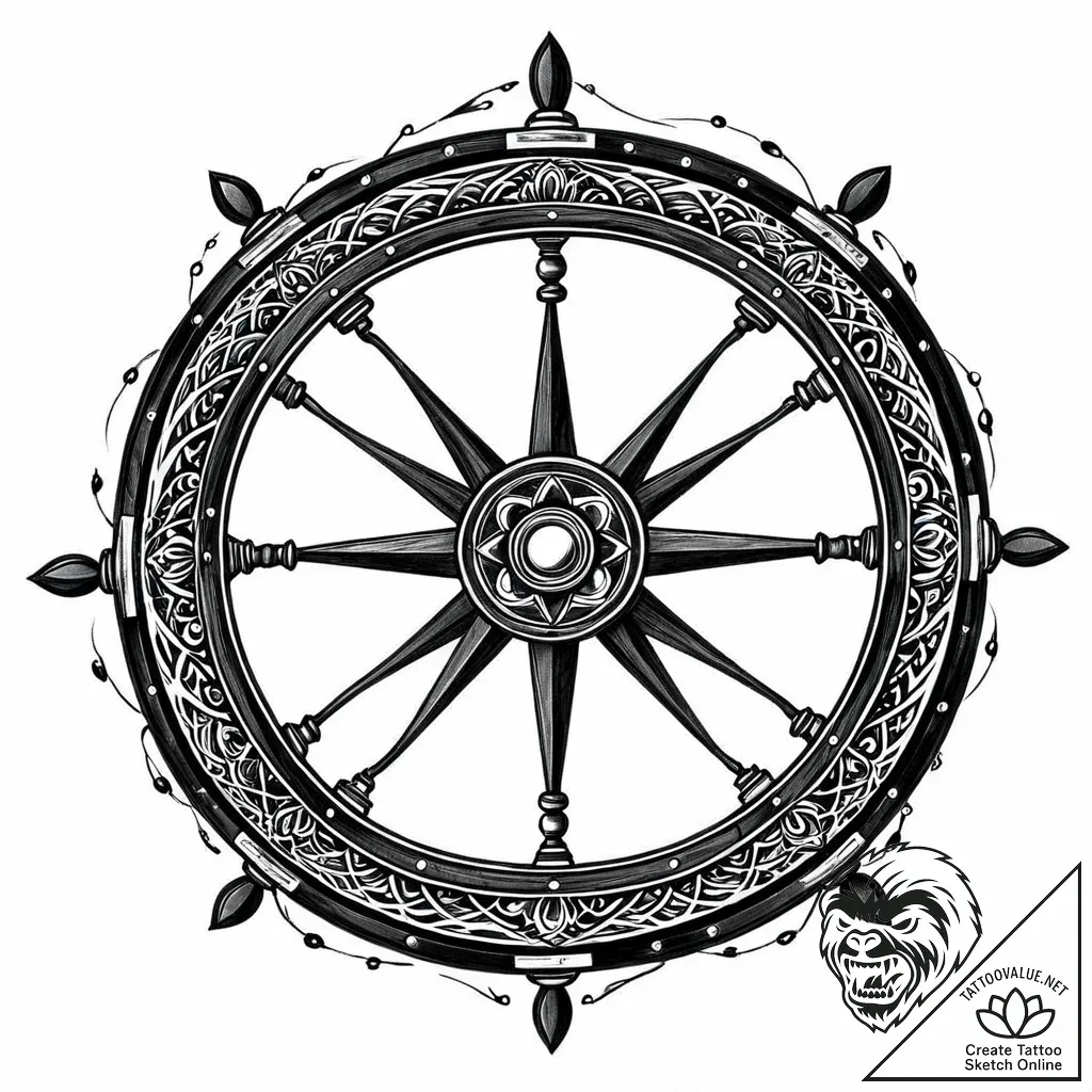 Steering wheel of a classic wooden boat, arti... - style Jaeger Mini - tattoo sketch (12.11.2025 06:12)