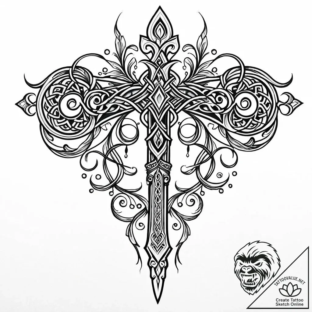 Graven blade with runic hilt, tattoo sketch d... - style Jaeger Mini - tattoo sketch (12.11.2025 06:24)