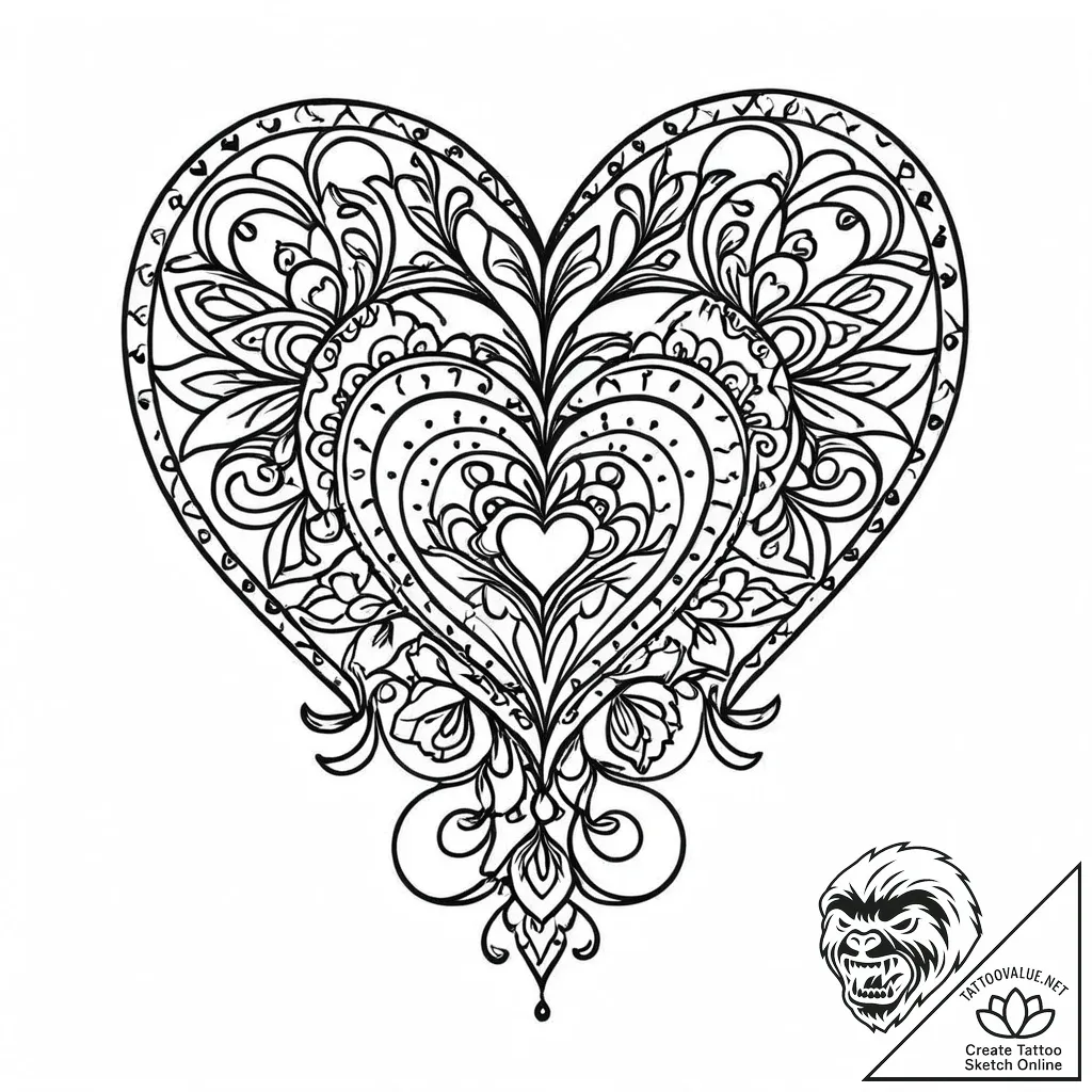 Heart, tattoo drawing outline, clean lines, c... - style Jaeger Mini - tattoo sketch (12.11.2025 07:01)