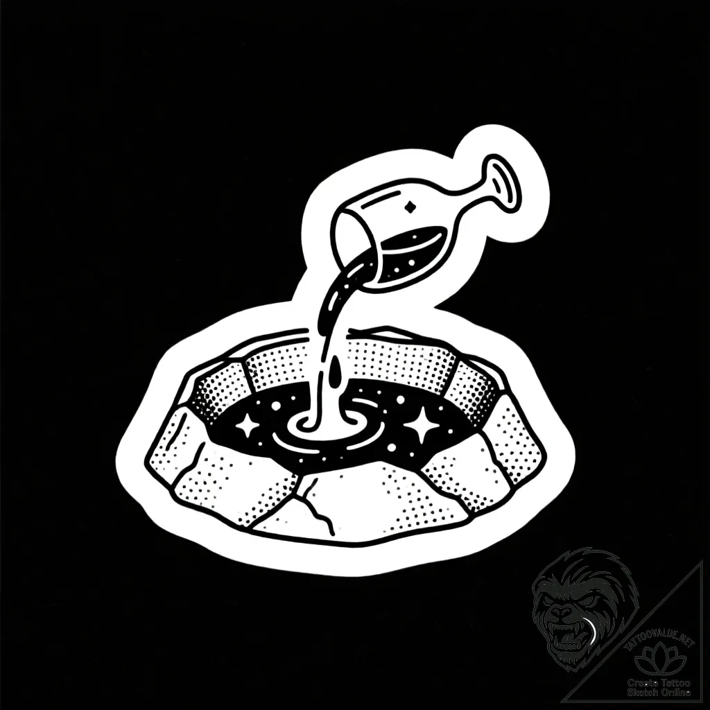 Krater spilling celestial wine, tattoo drawin... - style Flux Inscriptions - tattoo sketch (12.11.2025 07:07)