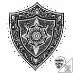 Lichen creeping across shield, concept art fo… – style Jaeger Mini – tattoo sketch (12.11.2025 07:13)