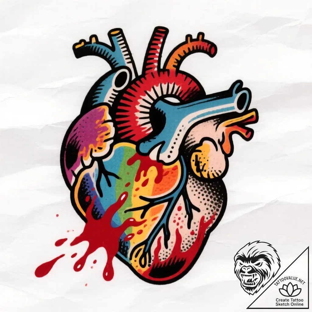 Animated heart bleeding light, ink illustrati... - style Flux Inscriptions - tattoo sketch (12.11.2025 07:31)