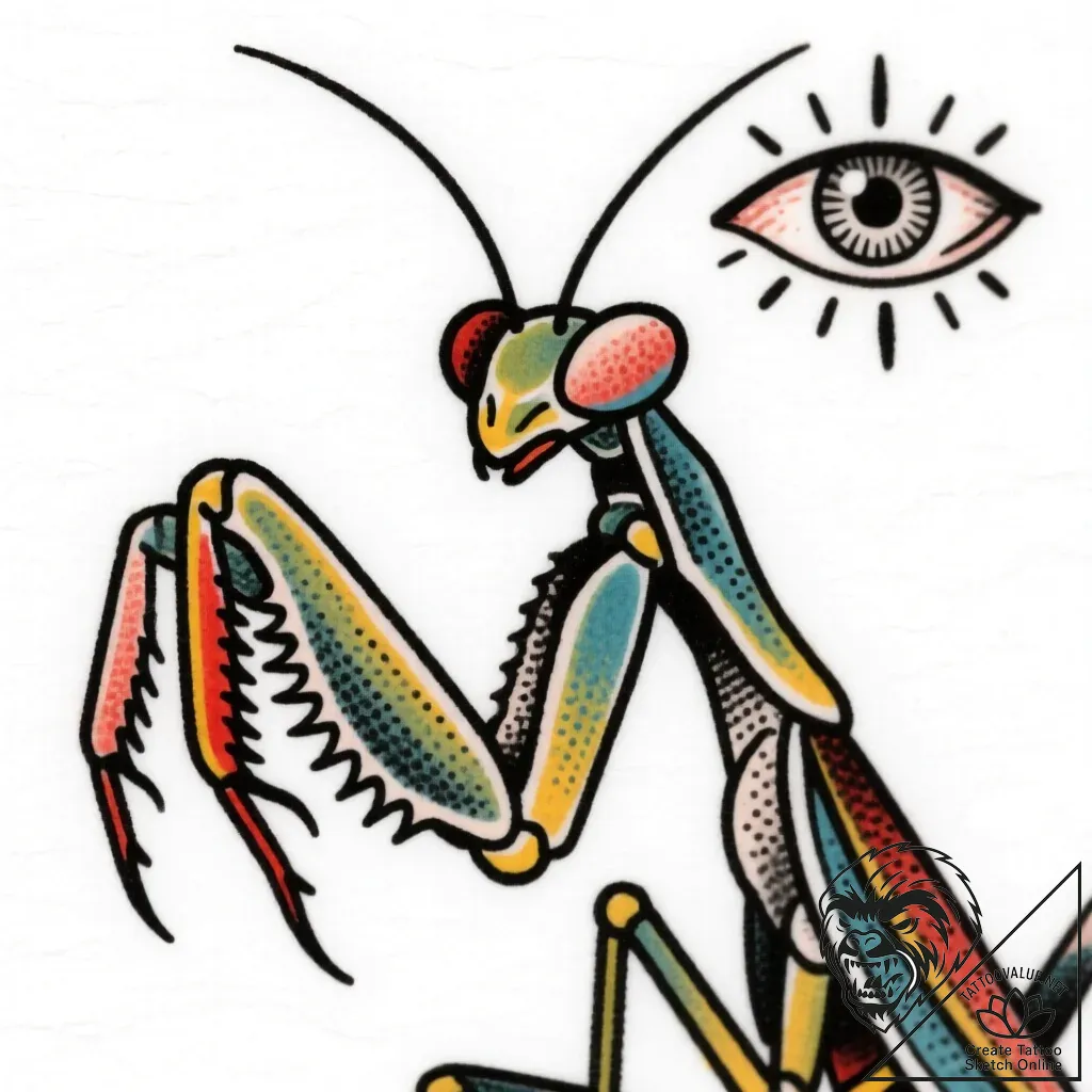 Mantis claw beneath celestial eye, artistic t... - style Flux Inscriptions - tattoo sketch (12.11.2025 07:43)