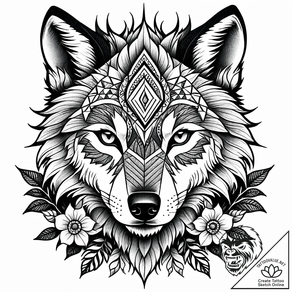 Tattoo sketch, wolf face formed by swirling f... - style Jaeger Simple - tattoo sketch (12.11.2025 07:45)