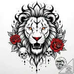 Animated lion with flaming mane, tattoo sketc… – style Jaeger Mini – tattoo sketch (12.11.2025 07:49)