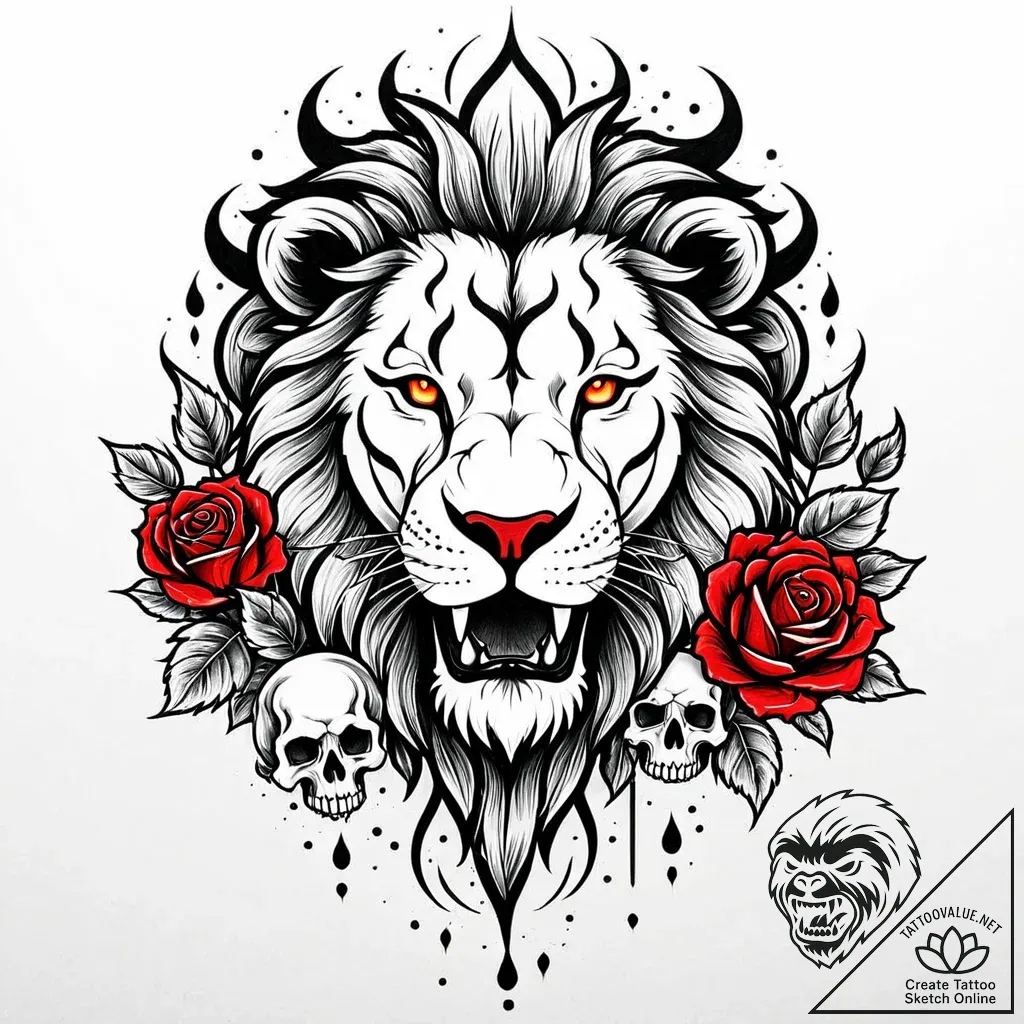 Animated lion with flaming mane, tattoo sketc... - style Jaeger Mini - tattoo sketch (12.11.2025 07:49)